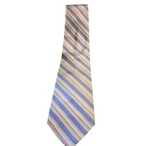 Platinum Designs Necktie Mens OS Blue Gold‎ Silk Striped Herringbone Hand Made